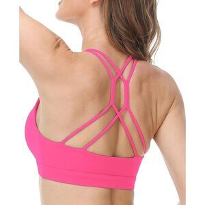 Women's Hot Pink Strappy Bralettes Pull-on Sports Bra Rave Top Festival Outfits